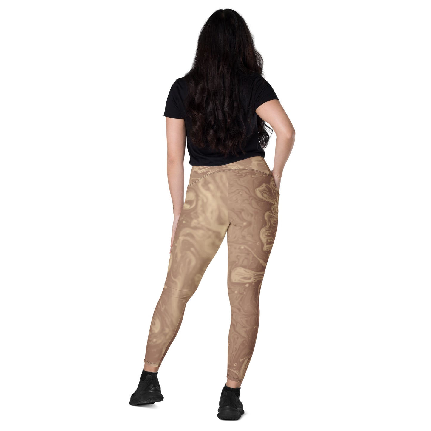 Liquid Beige Women's Recycled Crossover Leggings With Pockets - FLAKOUT