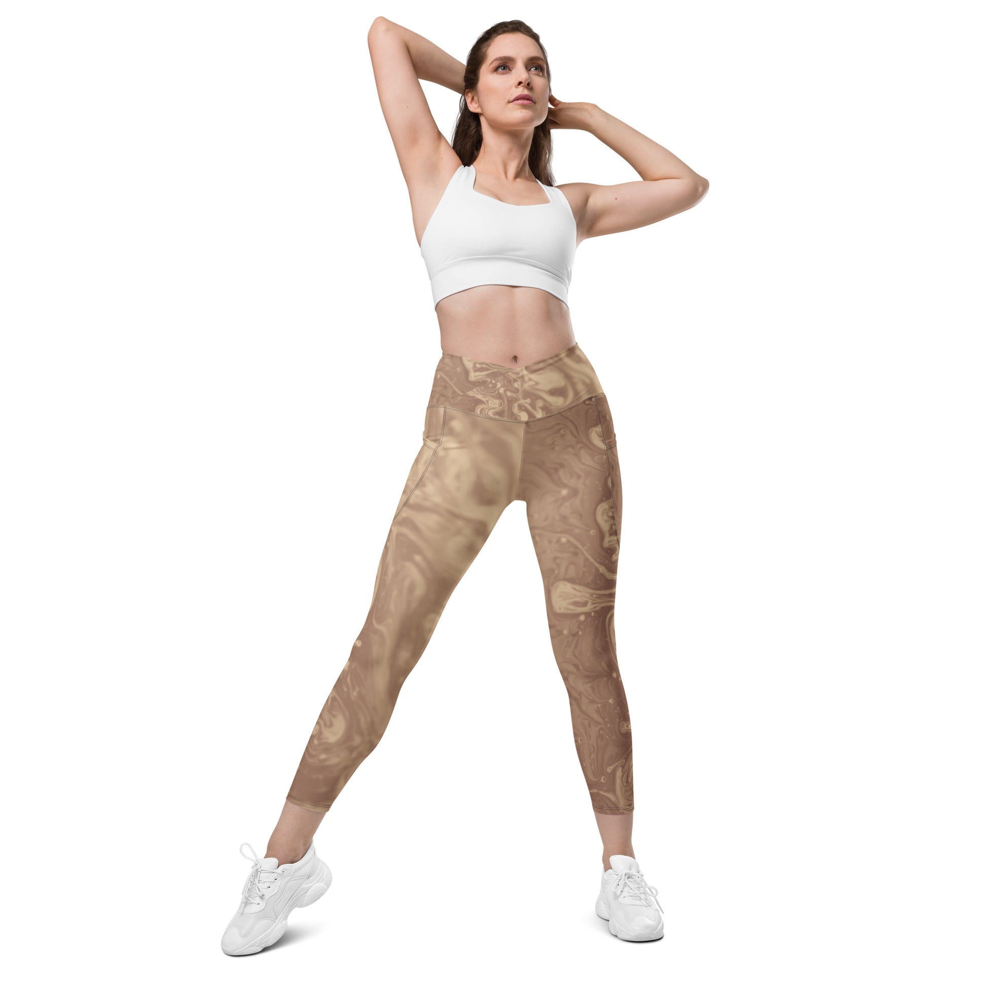 Liquid Beige Women's Recycled Crossover Leggings With Pockets - FLAKOUT