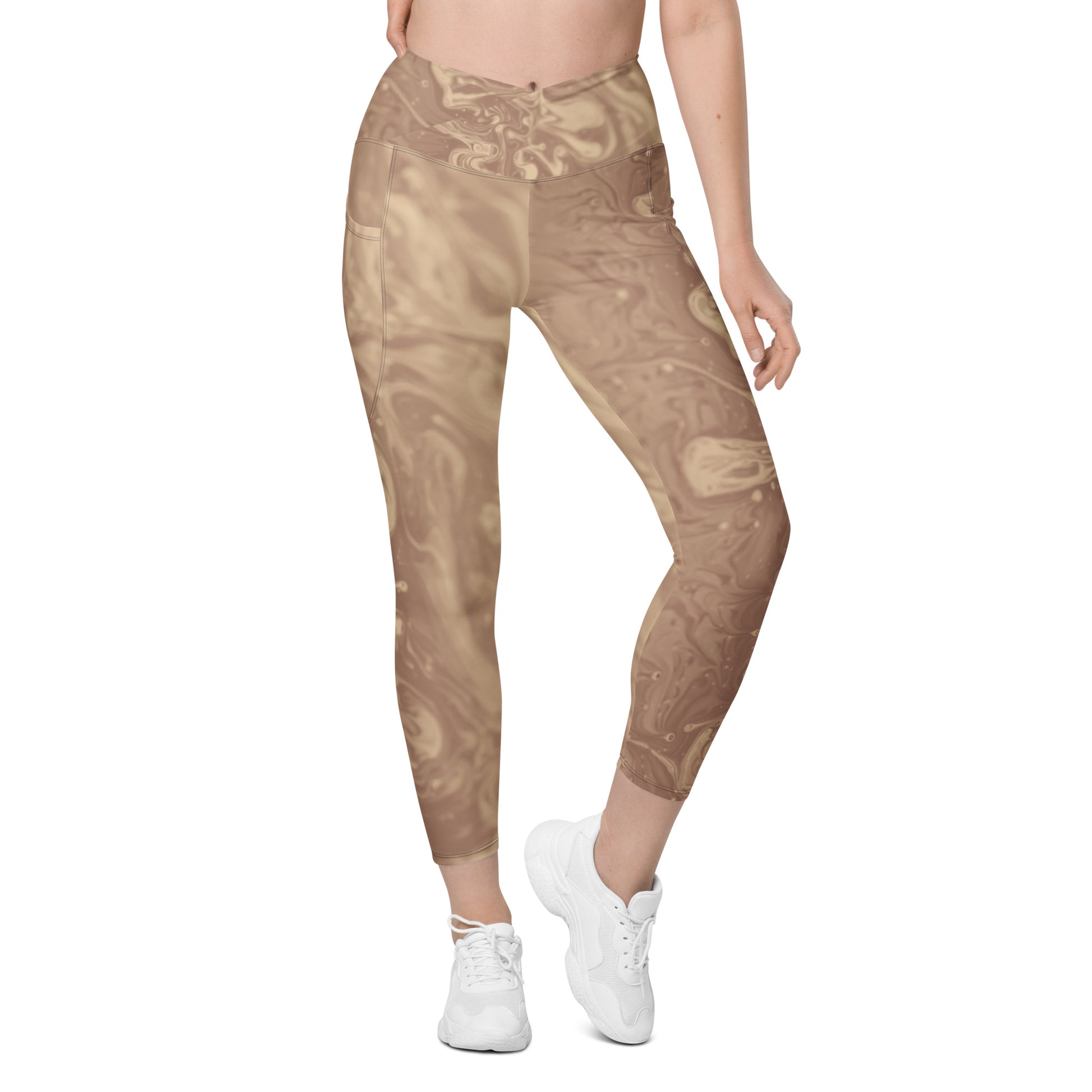 Liquid Beige Women's Recycled Crossover Leggings With Pockets - FLAKOUT