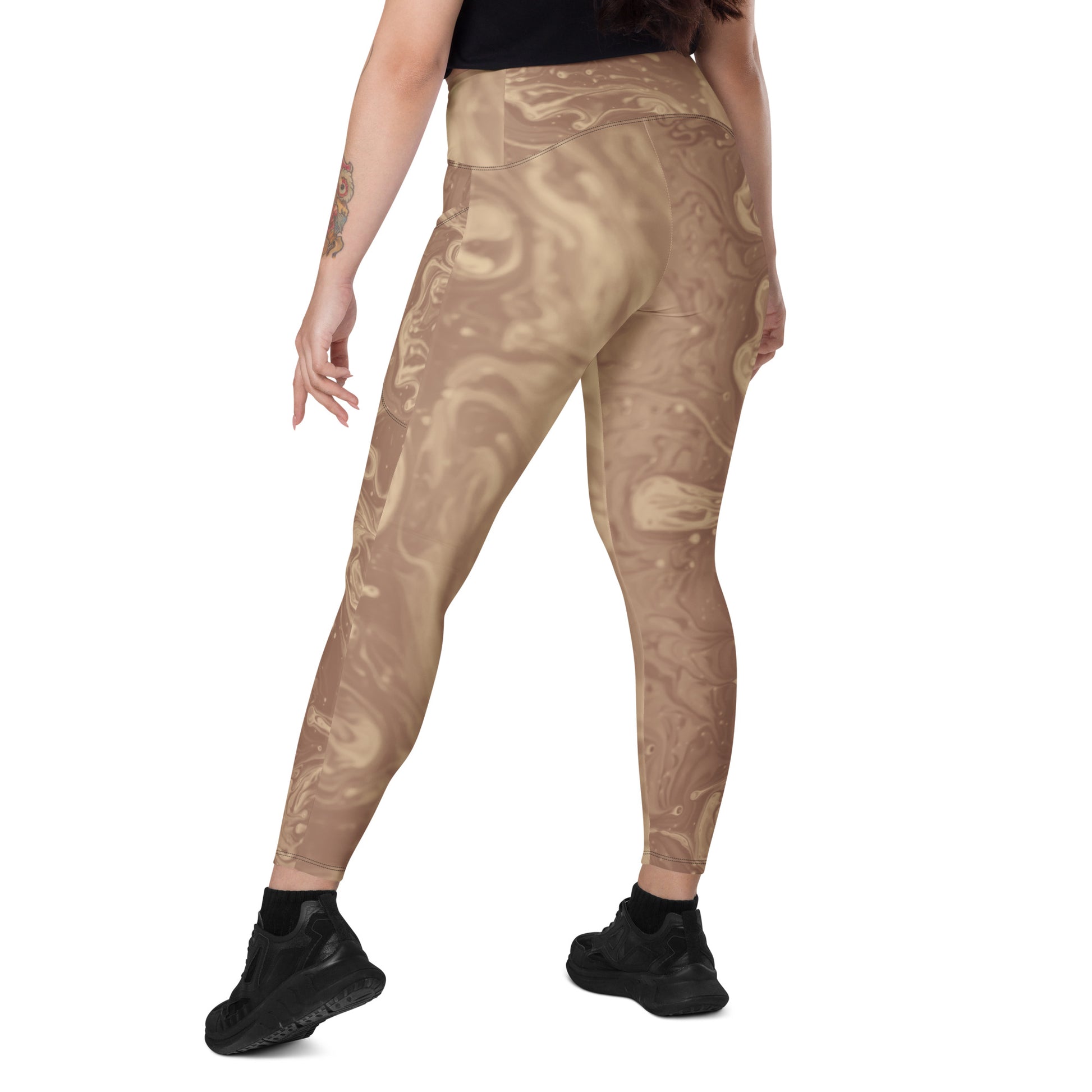 Liquid Beige Women's Recycled Crossover Leggings With Pockets - FLAKOUT