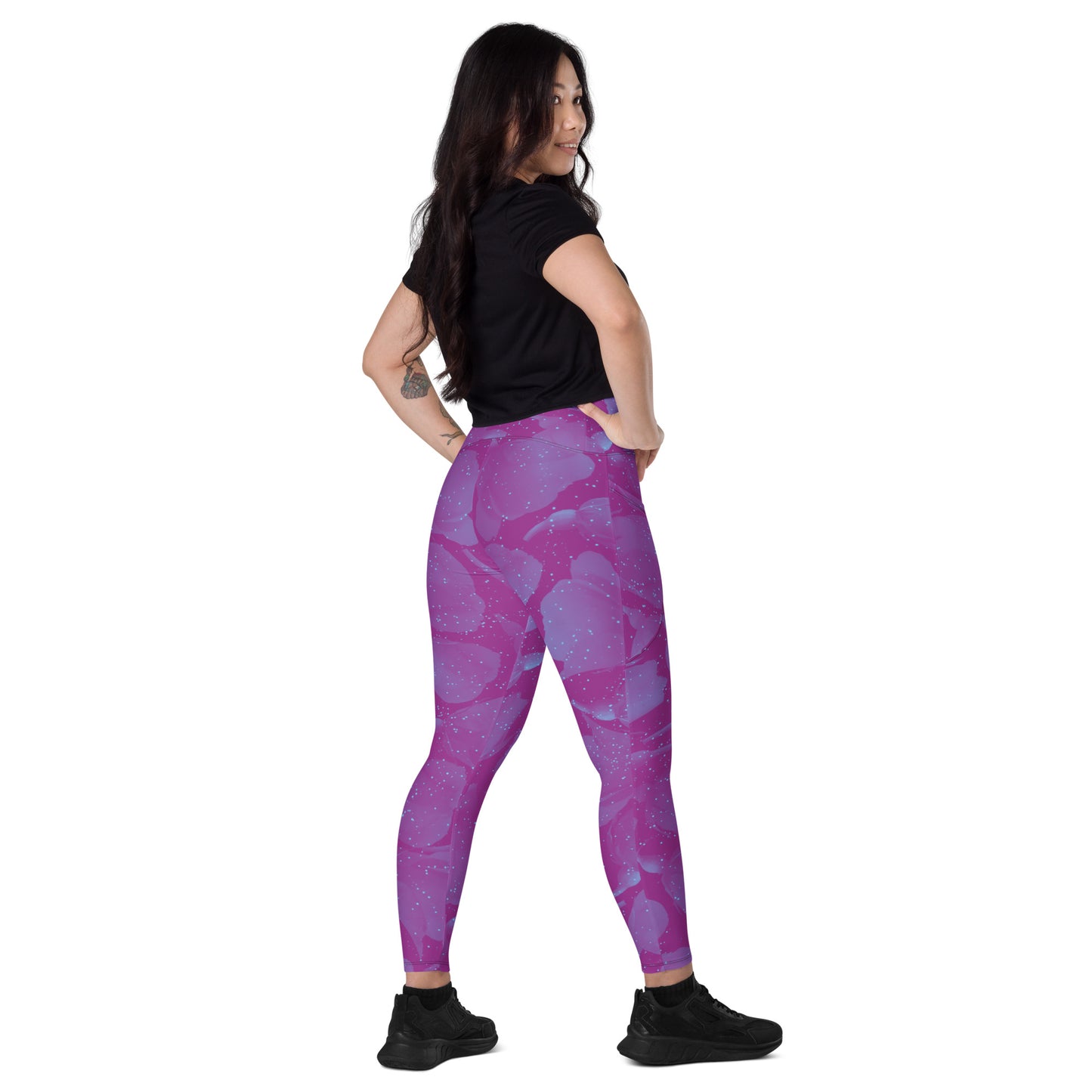 Night Flowers Women's Recycled Crossover Leggings With Pockets - FLAKOUT