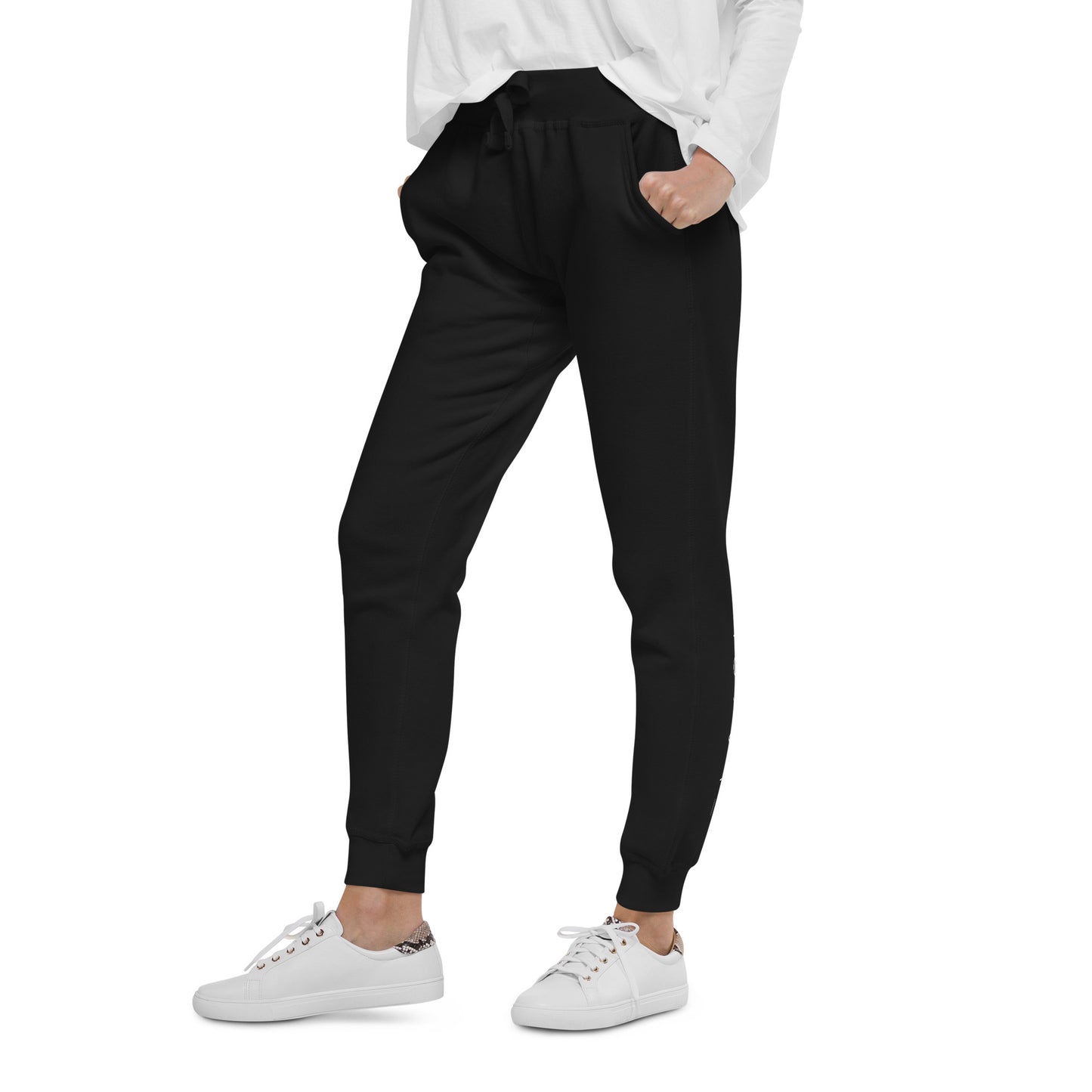 FLAKOUT Logo Back Leg Unisex Fleece Sweatpants - Black - FLAKOUT