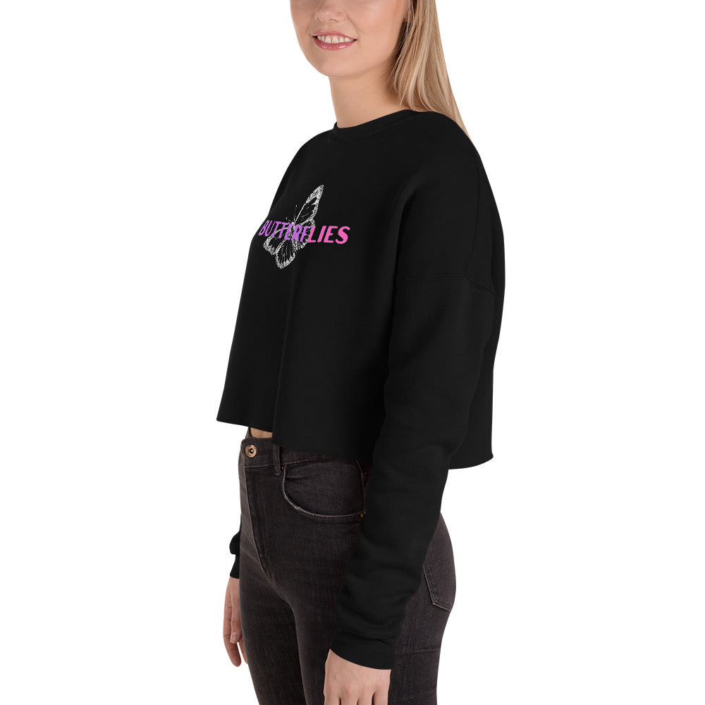 Whispers Of Wings Butterflies Women's Crop Sweatshirt - Black - FLAKOUT