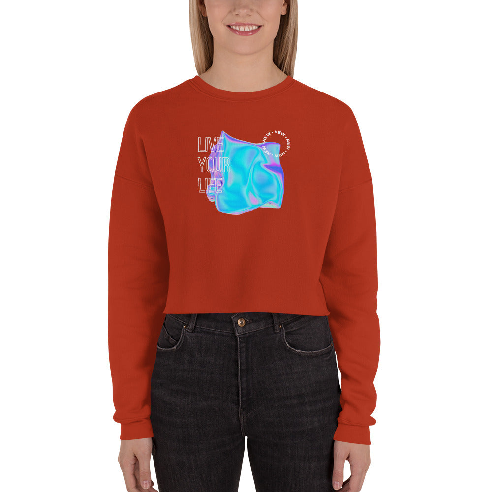 Vivid Existence Live Your Life Women's Crop Sweatshirt - Brick - FLAKOUT