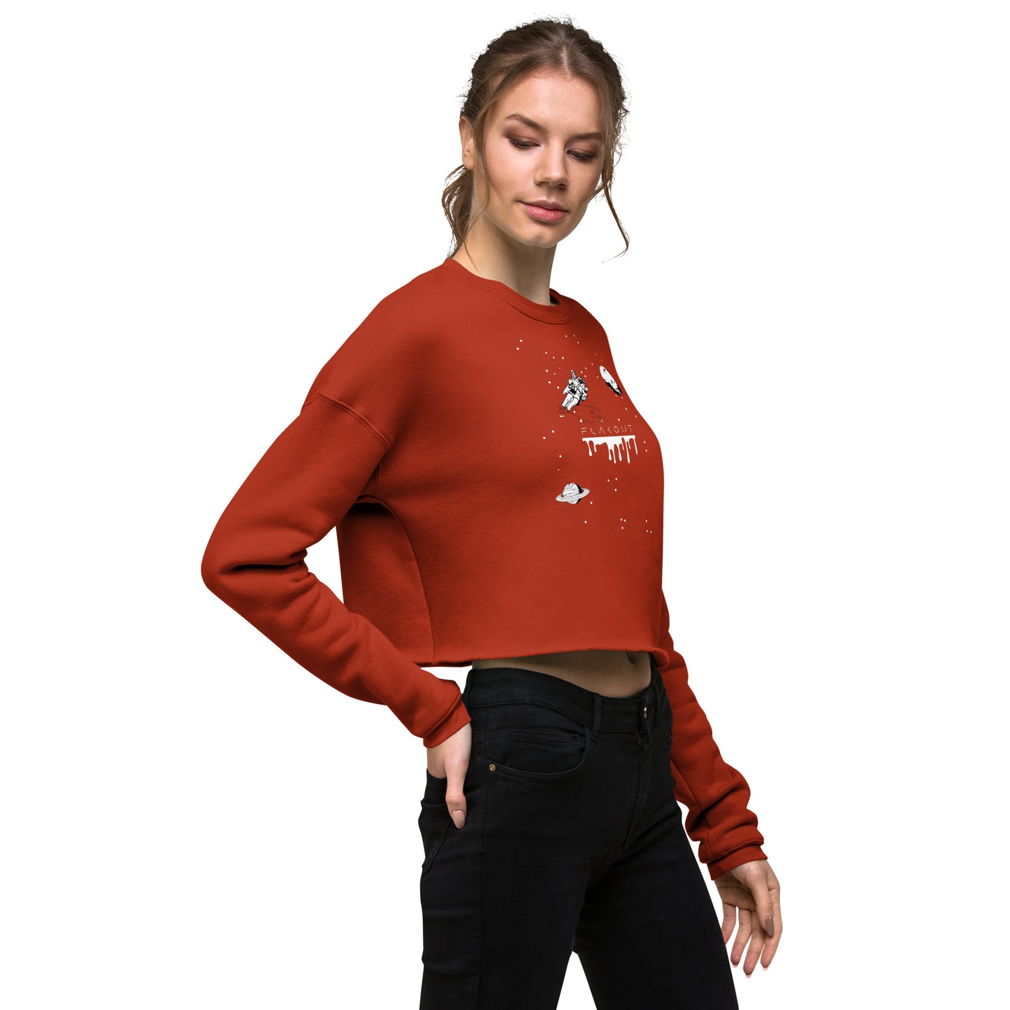 Astronaut Women's Crop Sweatshirt - Brick - FLAKOUT