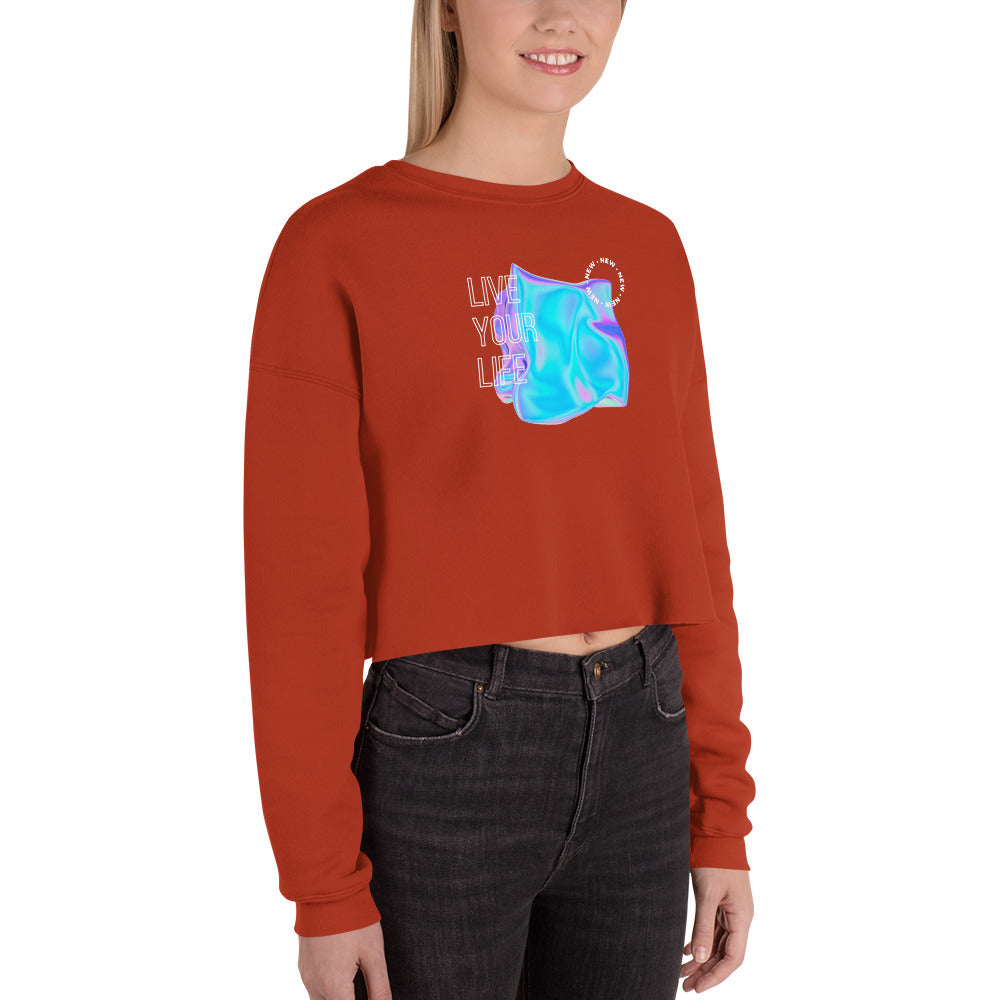 Vivid Existence Live Your Life Women's Crop Sweatshirt - Brick - FLAKOUT