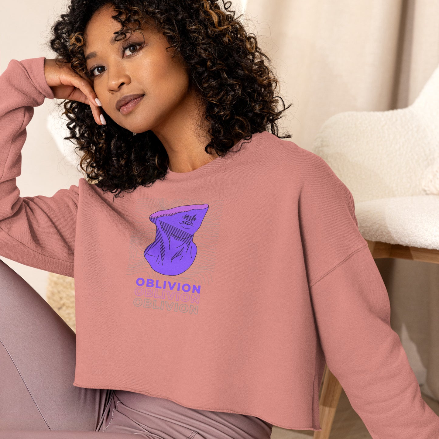 Violet Veil Of Oblivion Women's Crop Sweatshirt - Mauve - FLAKOUT