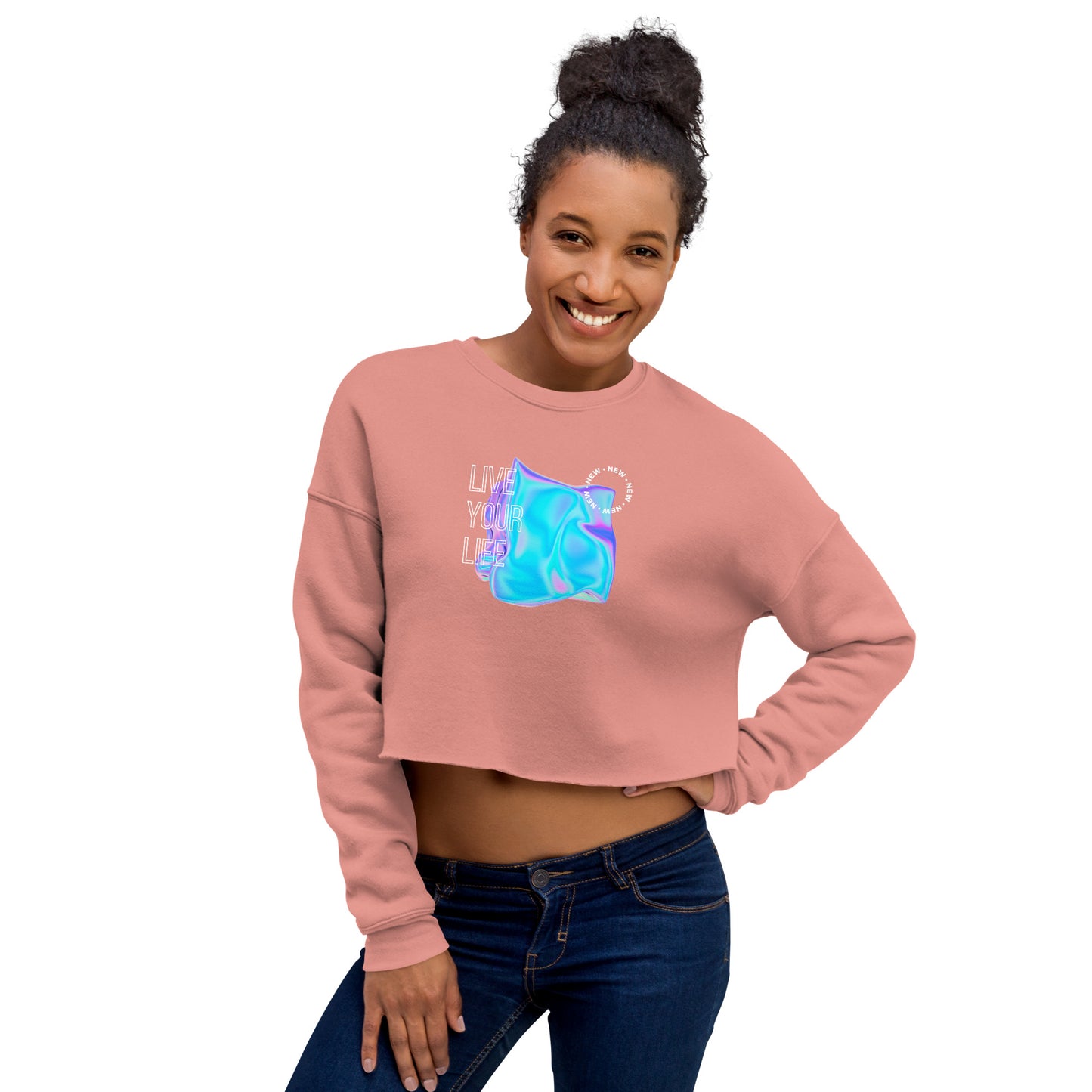 Vivid Existence Live Your Life Women's Crop Sweatshirt - Mauve - FLAKOUT