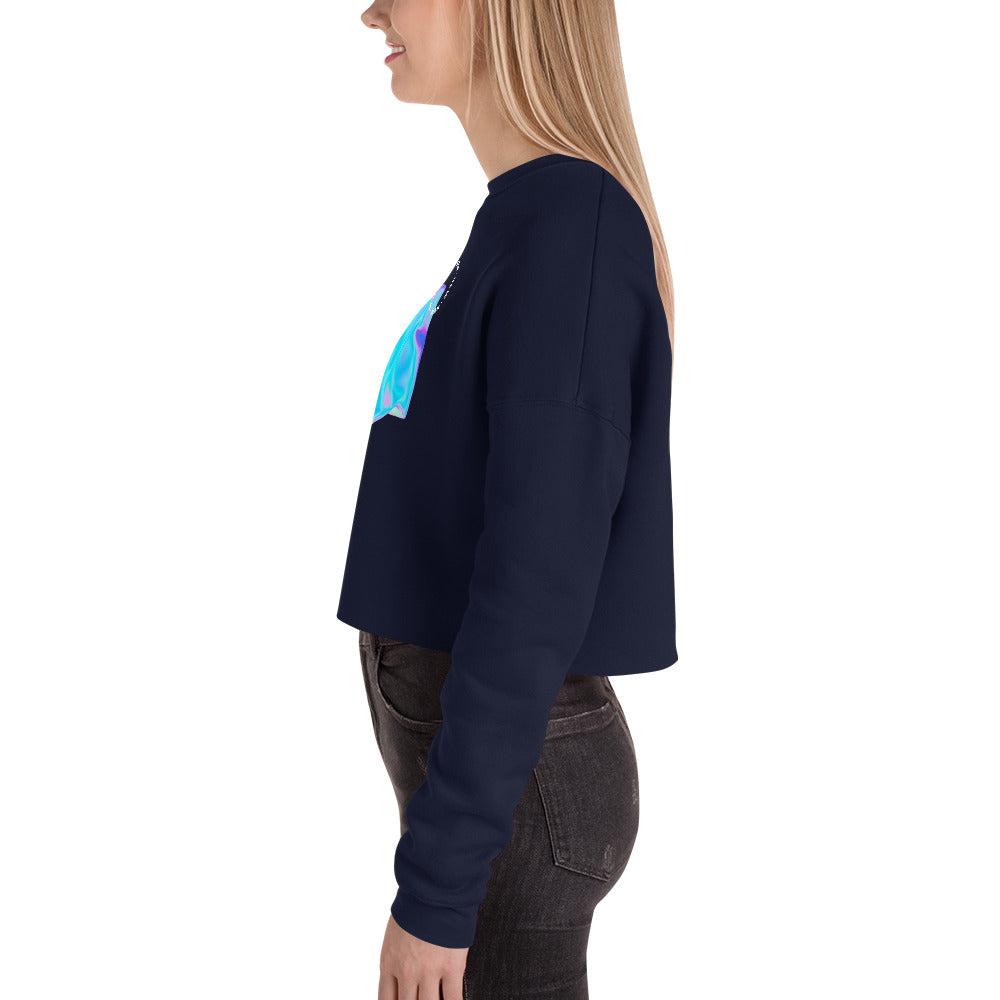 Vivid Existence Live Your Life Women's Crop Sweatshirt - Navy - FLAKOUT