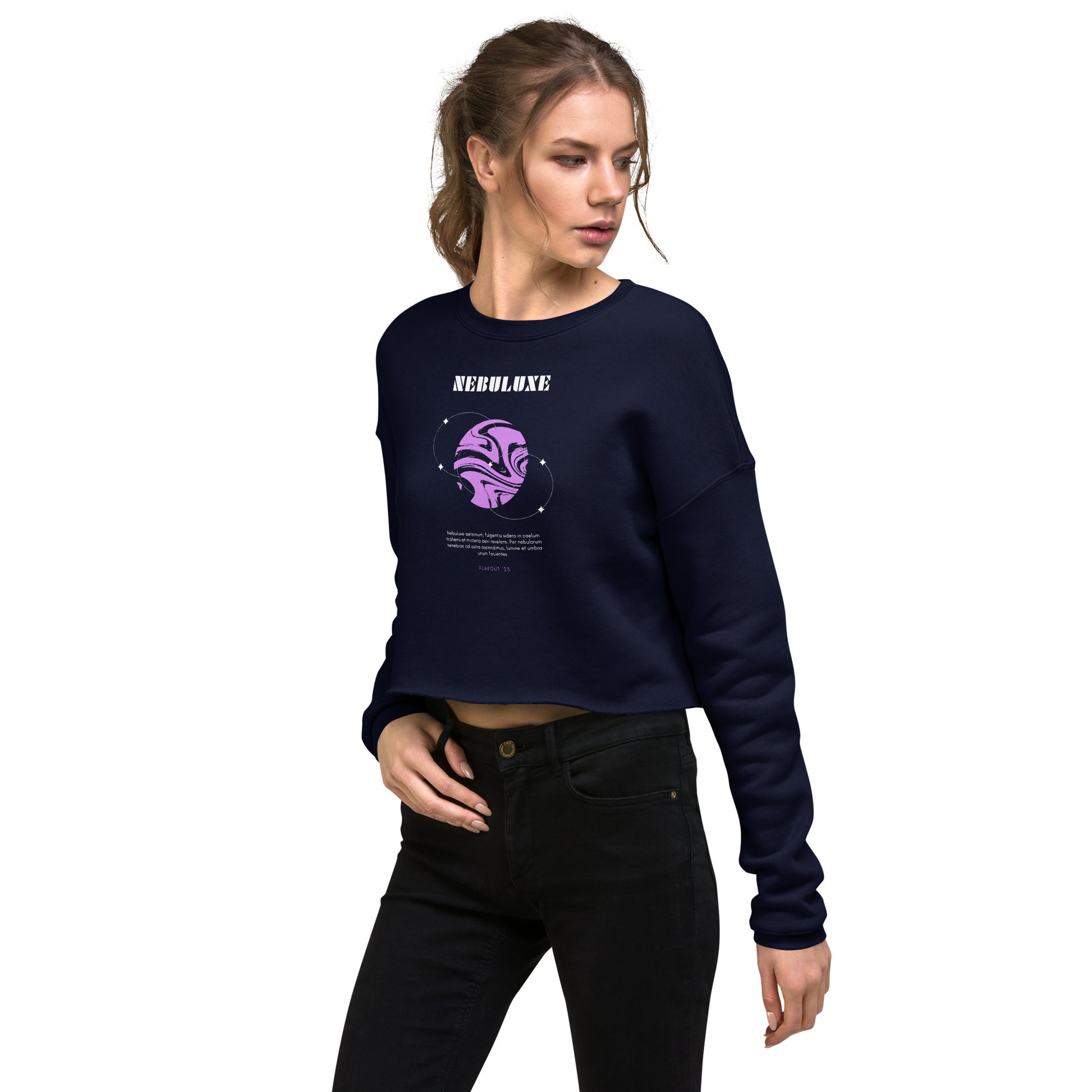 Nebuluxe Brilliance Women's Crop Sweatshirt - Navy - FLAKOUT